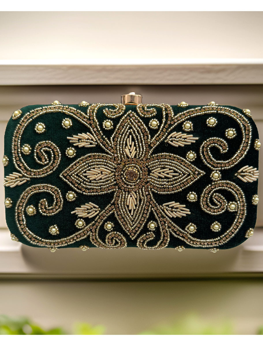 Golden Embroidered Wedding Clutch Bag