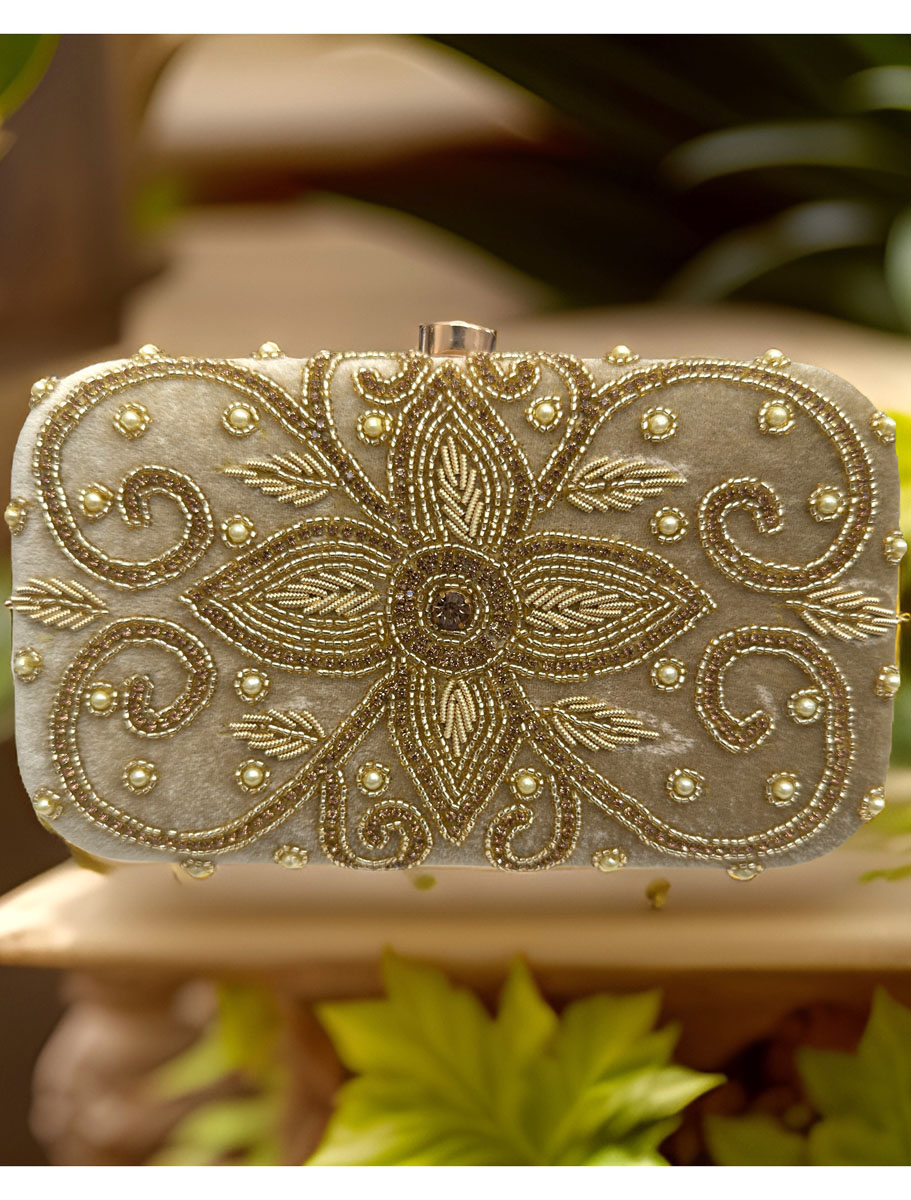 Golden Embroidered Wedding Clutch Bag