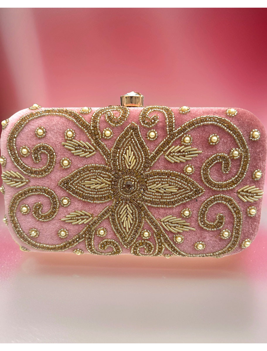 Golden Embroidered Wedding Clutch Bag