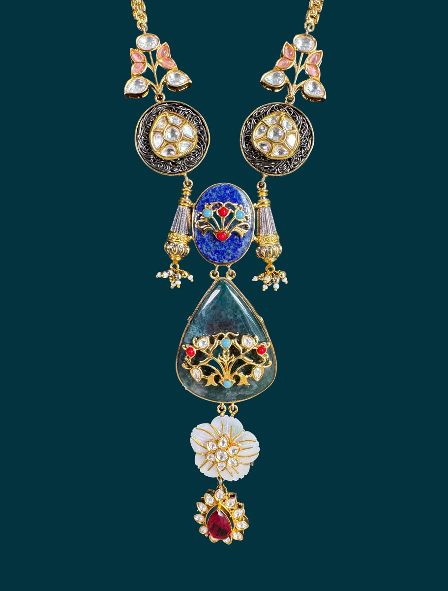 Sabyasachi Inspired Fusion Pendant Long Necklace Set with Amrapali Crafted work