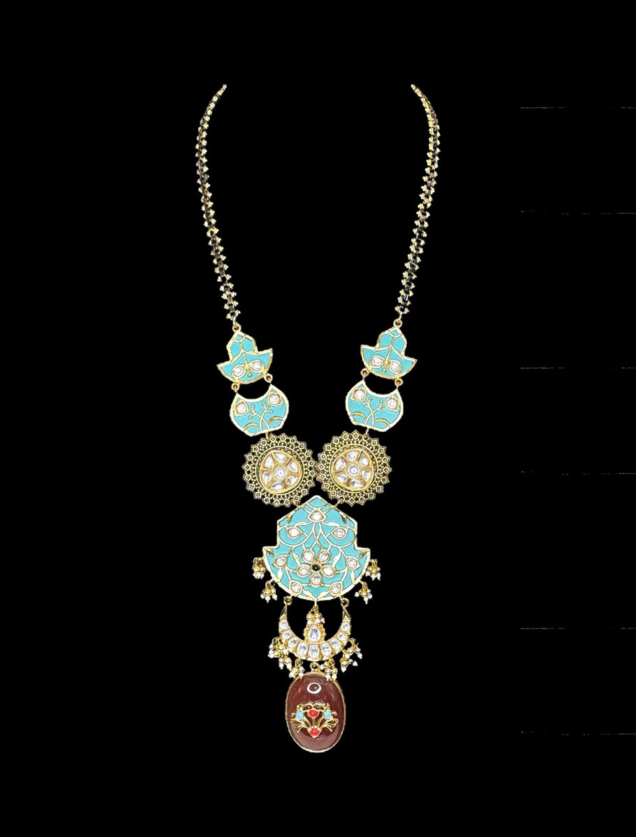 Sabyasachi Inspired Meenakari Fusion Pendant Long  Necklace Set