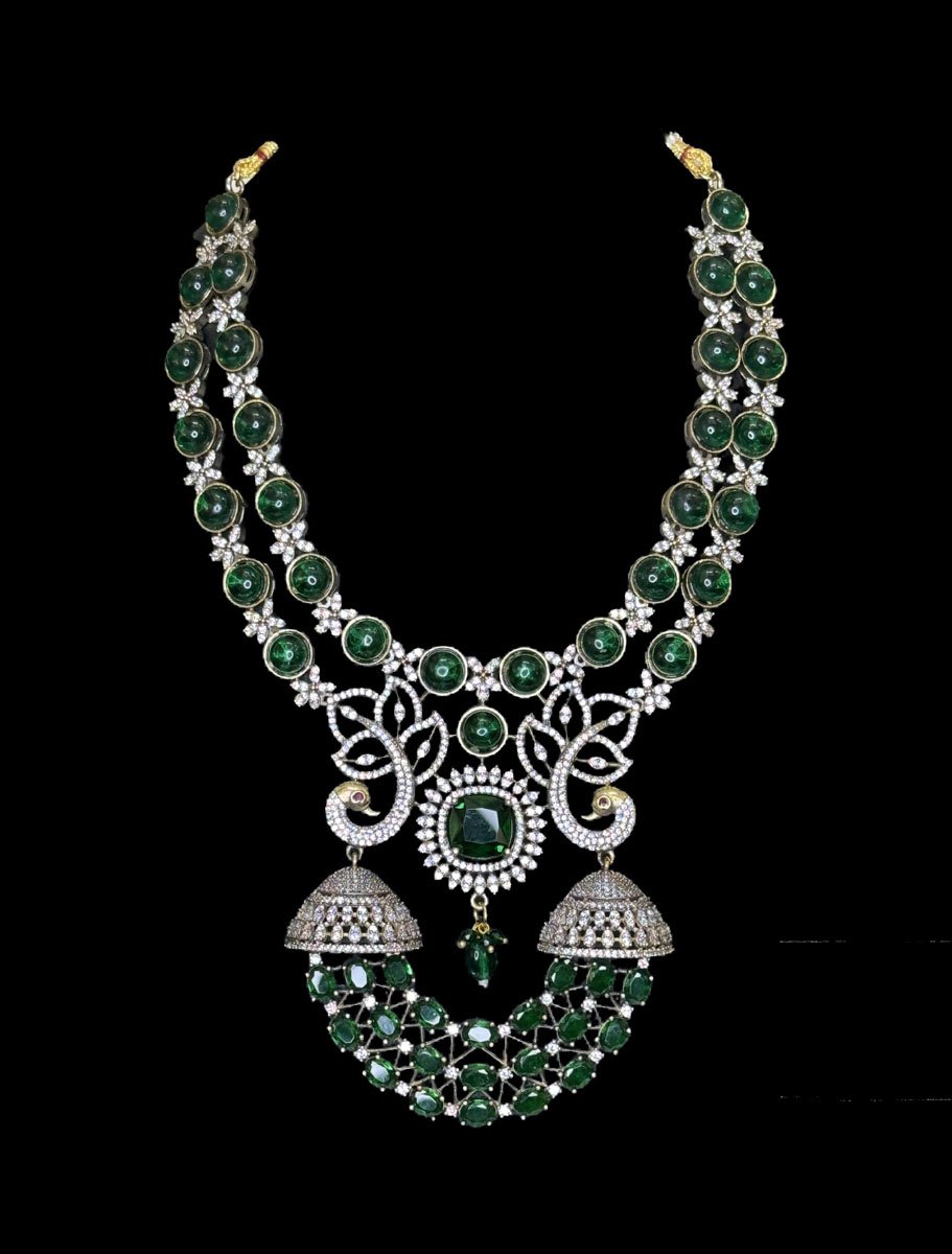 Peacock Carved AD CZ Necklace Set