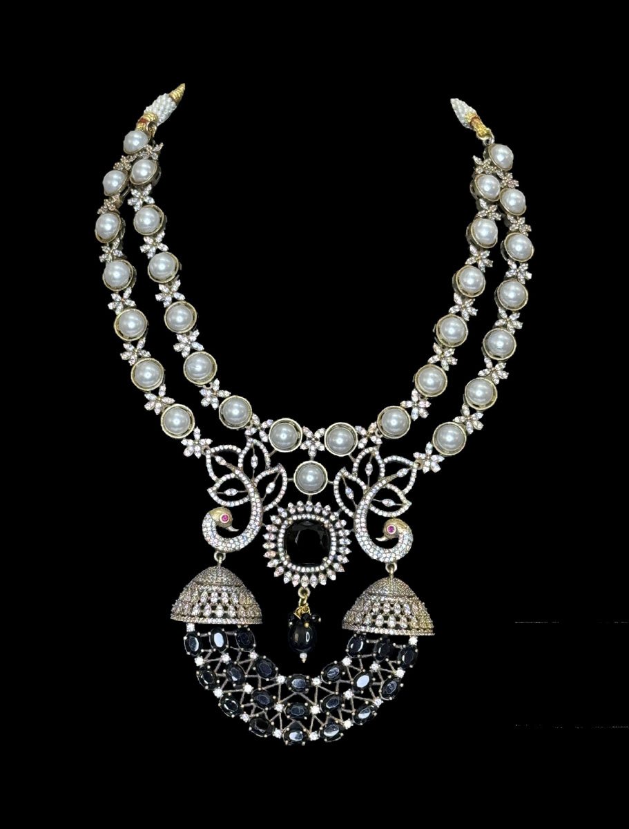 Peacock Carved AD CZ Necklace Set