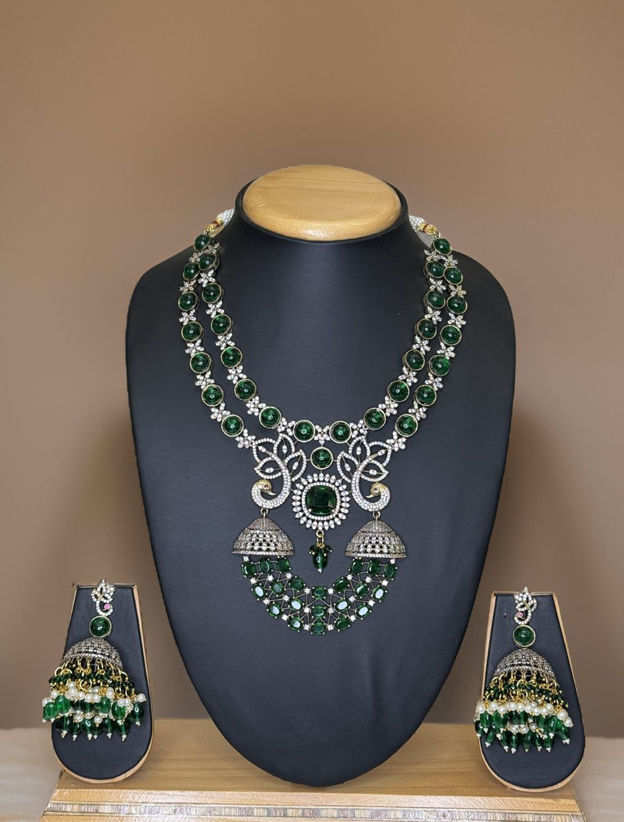 Peacock Carved AD CZ Necklace Set