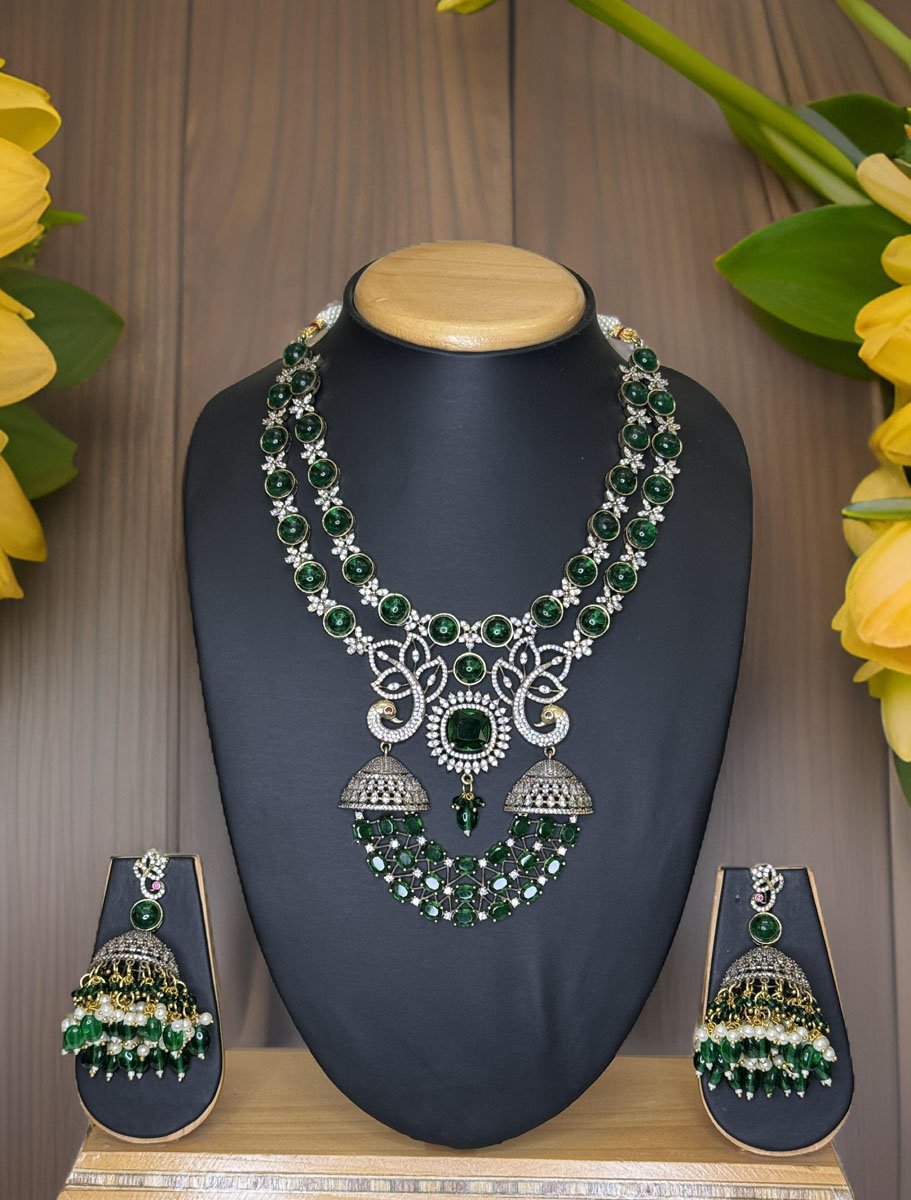 Peacock Carved AD CZ Necklace Set