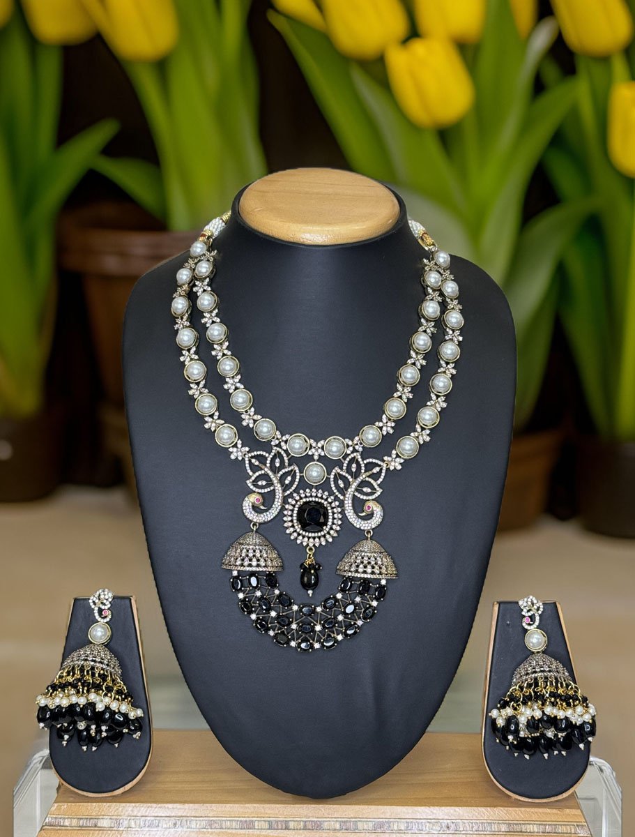 Peacock Carved AD CZ Necklace Set