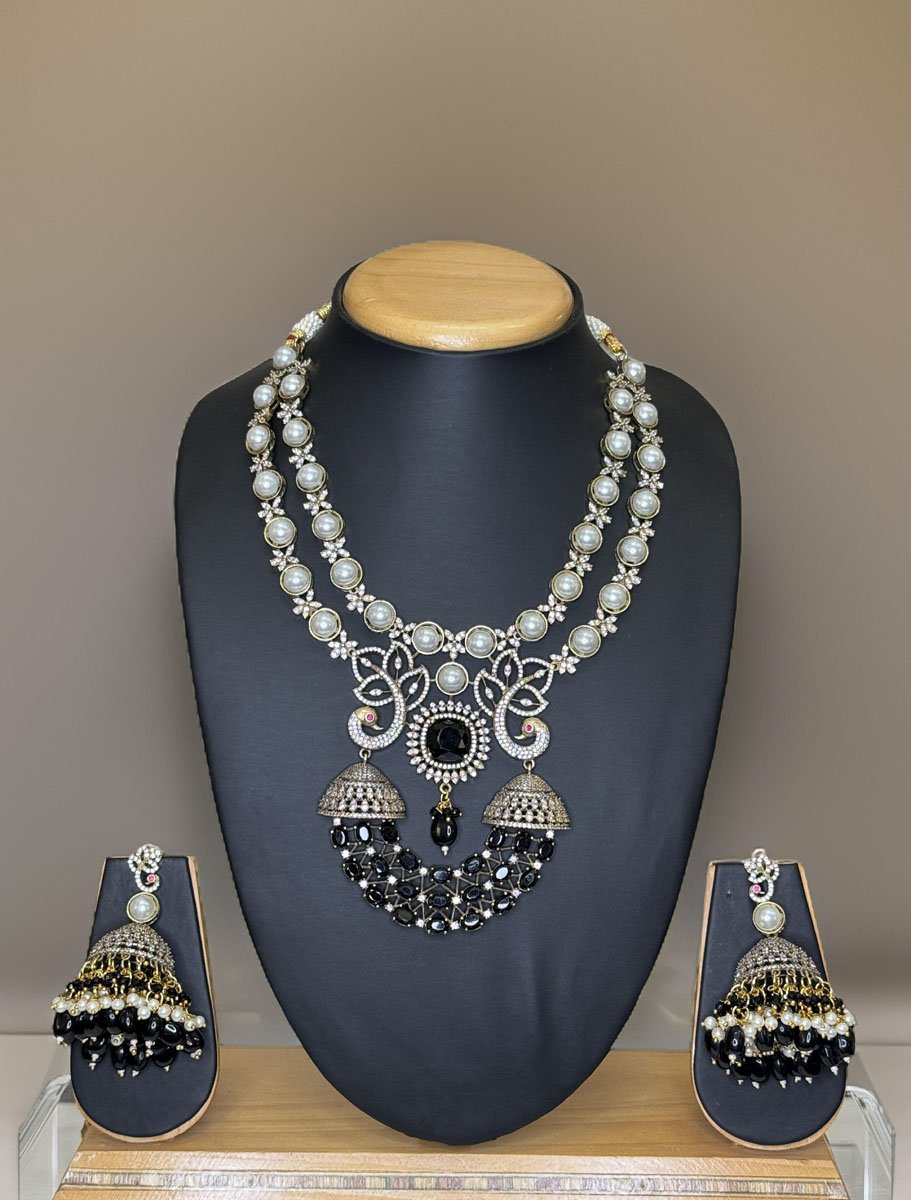 Peacock Carved AD CZ Necklace Set