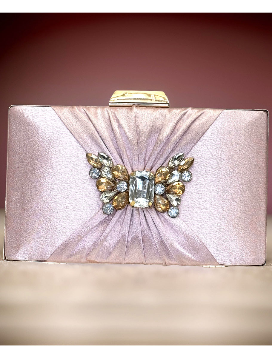 Satin Pleated Evening Bag with a Butterfly Brooch