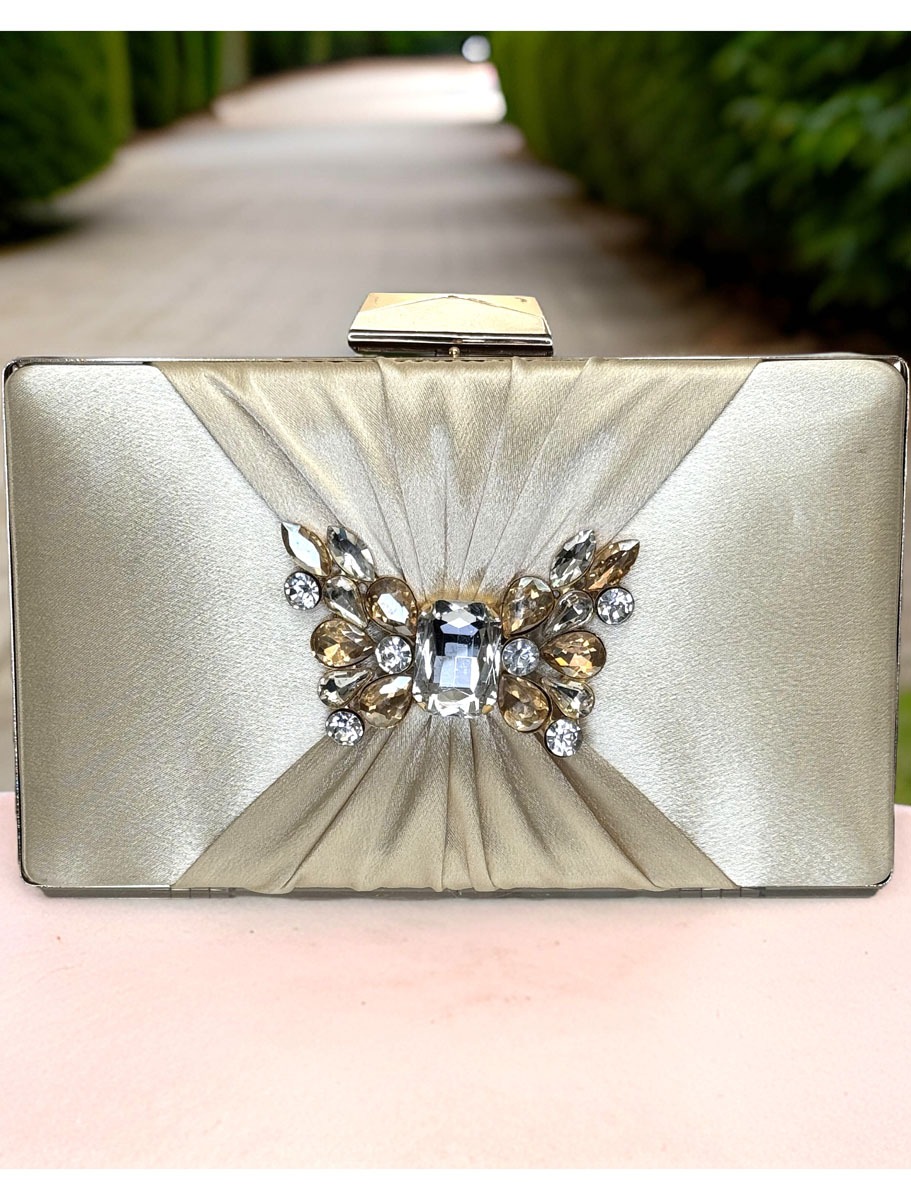 Satin Pleated Evening Bag with a Butterfly Brooch