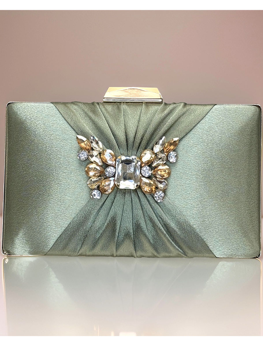 Satin Pleated Evening Bag with a Butterfly Brooch