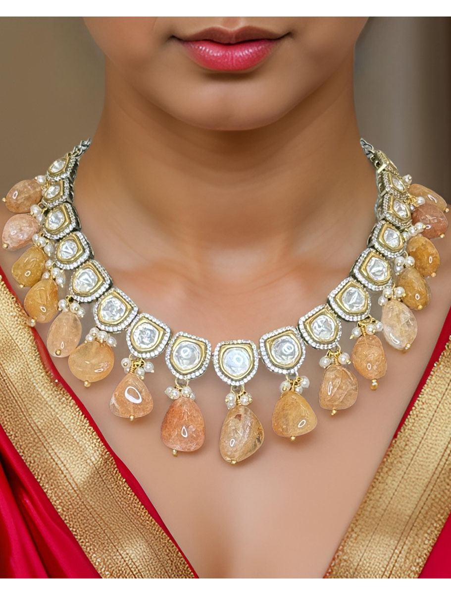 Kundan Necklace Set with Golden Turkish Beads