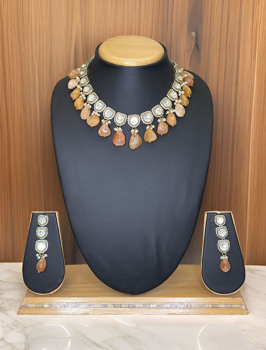 Premium Quality Kundan Necklace Set with Golden Turkish Beads