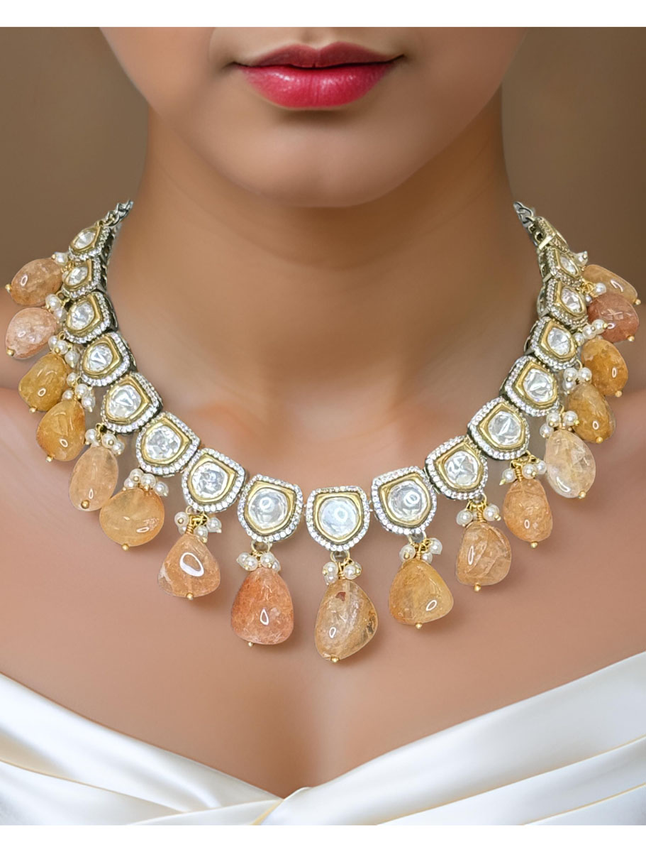 Kundan Necklace Set with Golden Turkish Beads