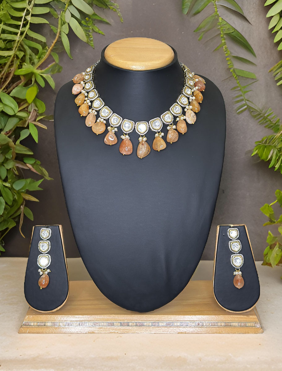 Premium Quality Kundan Necklace Set with Golden Turkish Beads