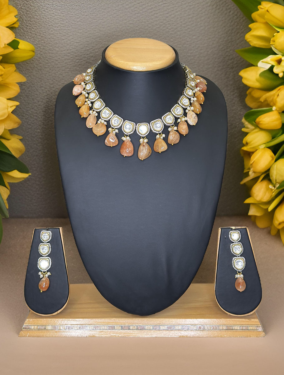 Kundan Necklace Set with Golden Turkish Beads