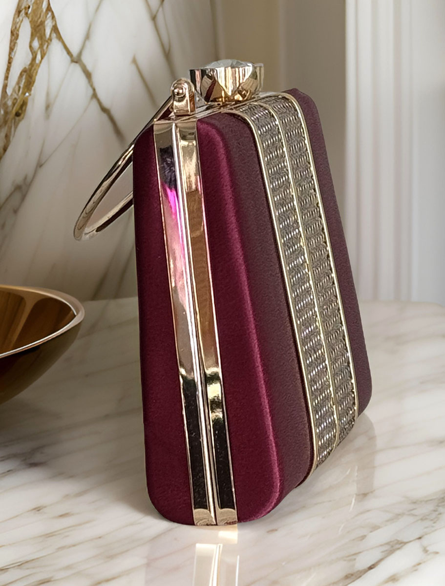 Satin Evening Bag with Golden Patchwork Design