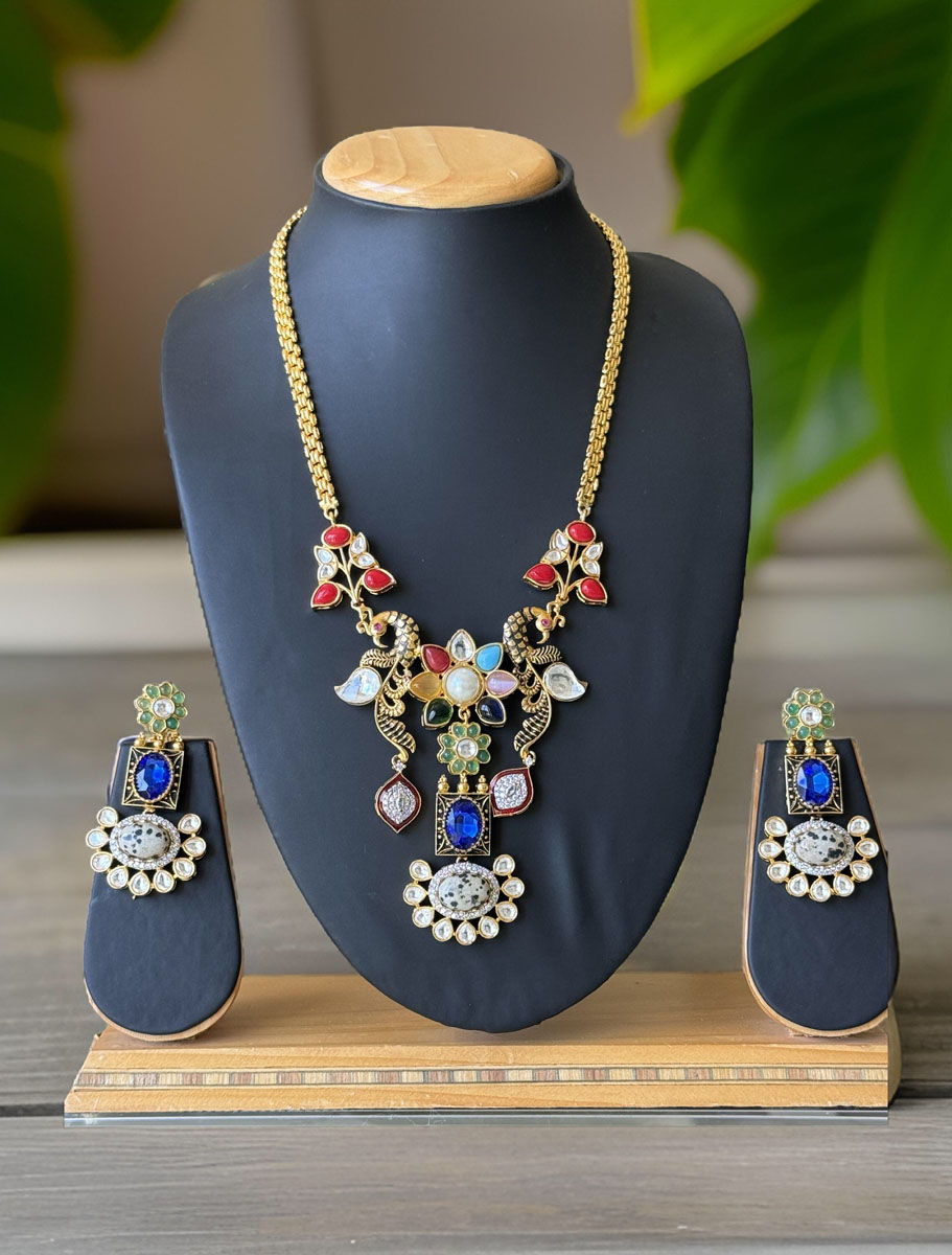 Sabyasachi Inspired Fusion Pendant Long  Necklace Set