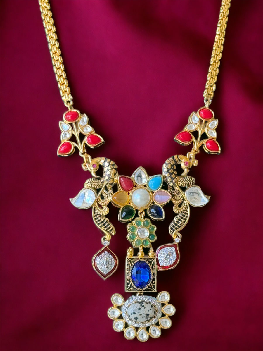 Sabyasachi Inspired Fusion Pendant Long  Necklace Set