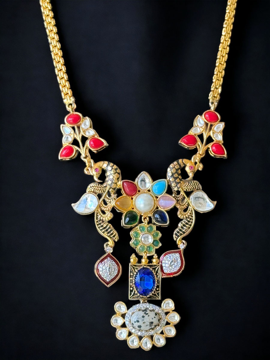 Sabyasachi Inspired Fusion Pendant Long  Necklace Set