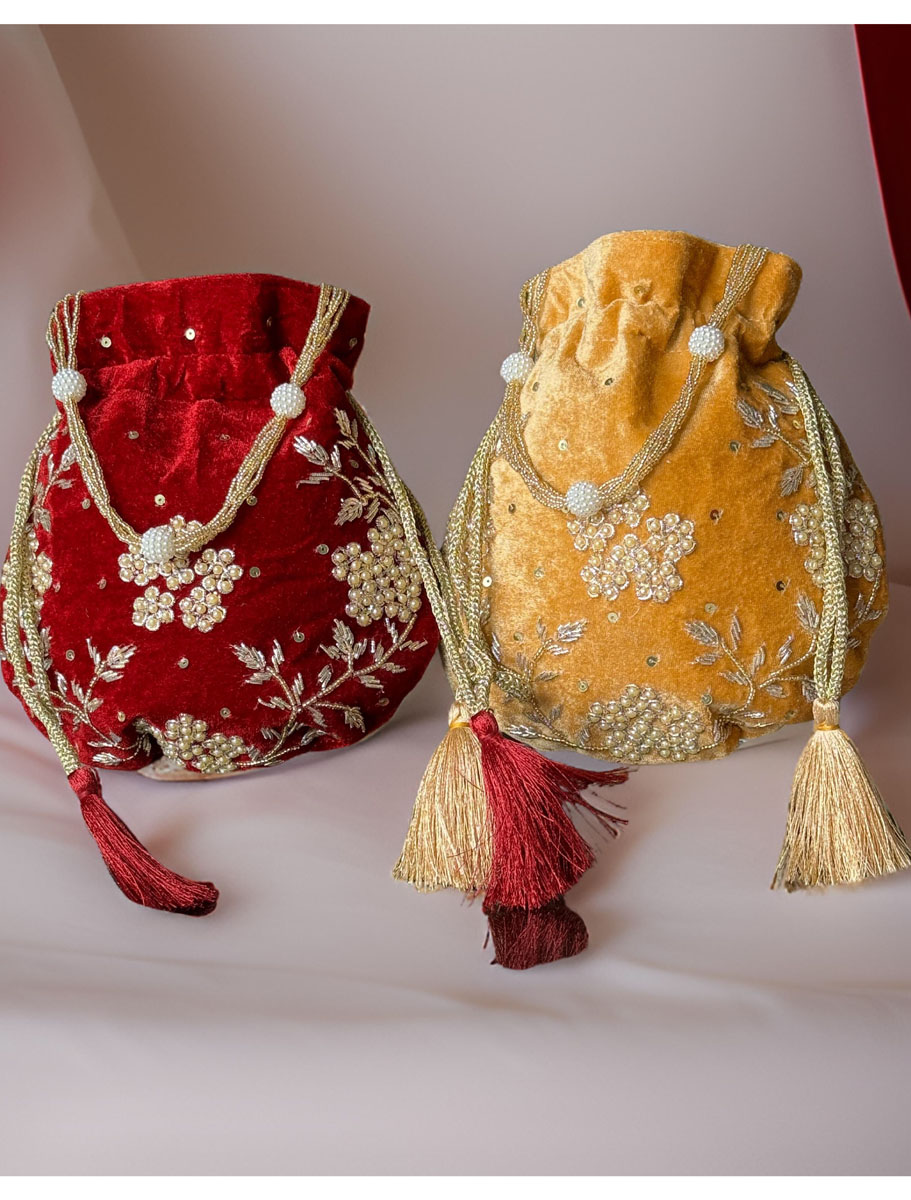 Classic knot Gold and Pearl Embroidered Potli Bag