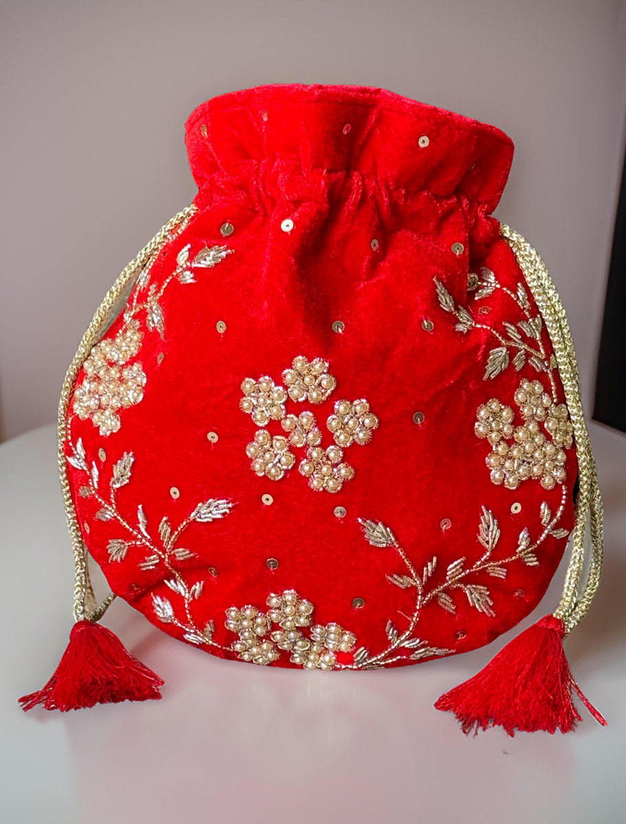 Classic knot Gold and Pearl Embroidered Potli Bag