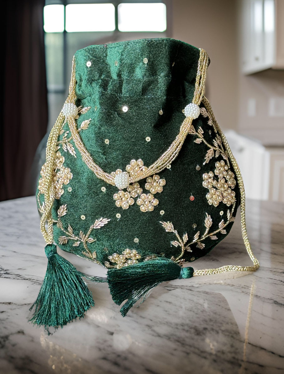 Classic knot Gold and Pearl Embroidered Potli Bag