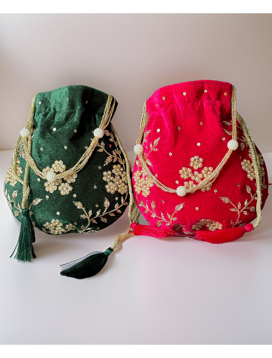 Classic knot Gold and Pearl Embroidered Potli Bag