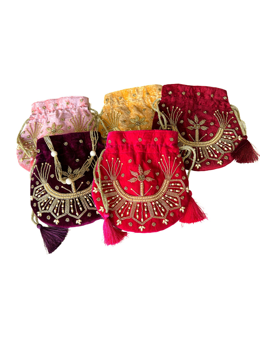 Beautiful Zardosi Embroidered Velvet Potli Bag