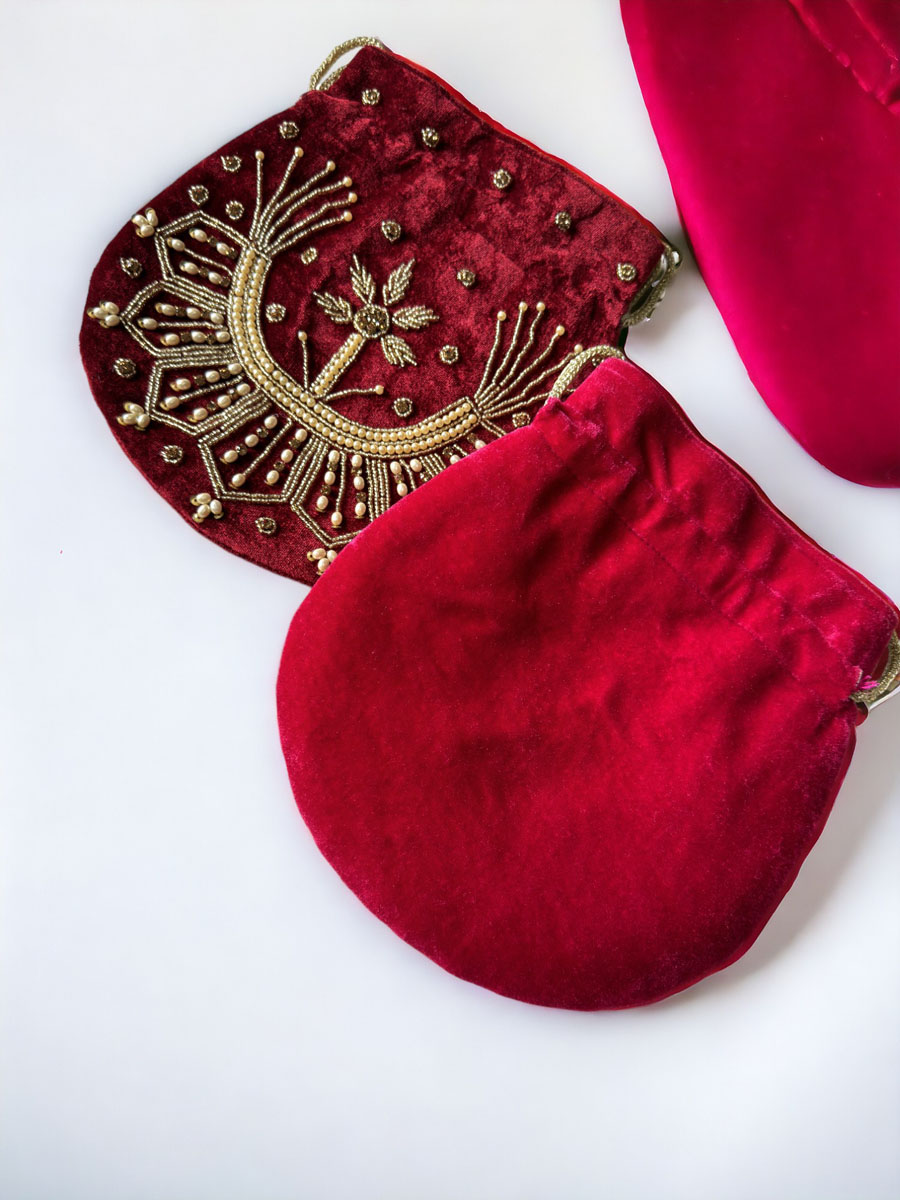 Beautiful Zardosi Embroidered Velvet Potli Bag