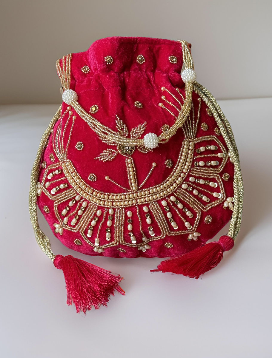 Beautiful Zardosi Embroidered Velvet Potli Bag