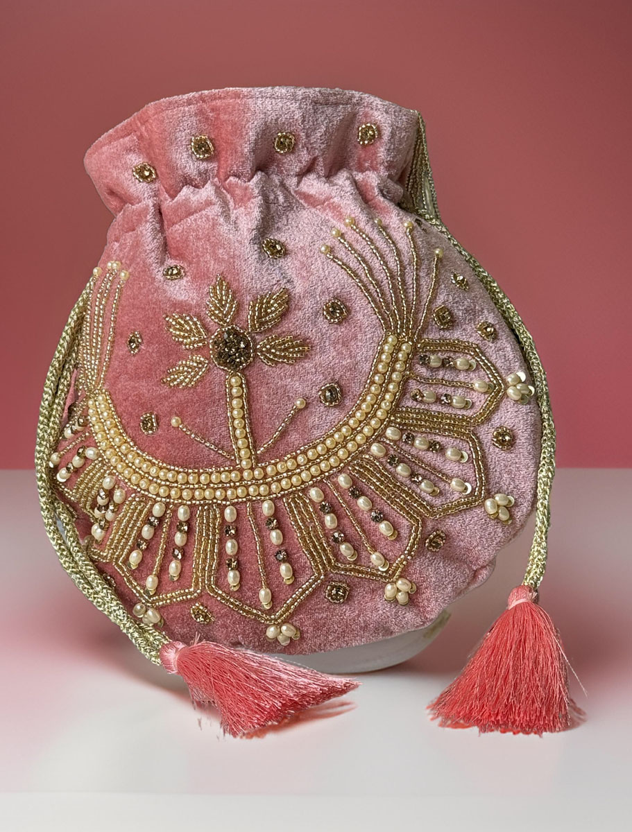 Beautiful Zardosi Embroidered Velvet Potli Bag