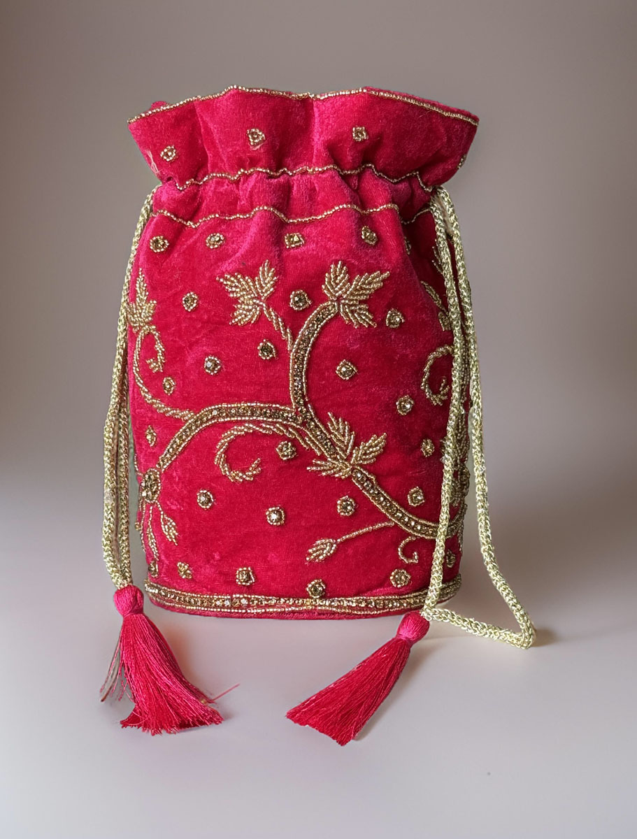 Flat Bottom Zardosi Embroidered Potli Bags