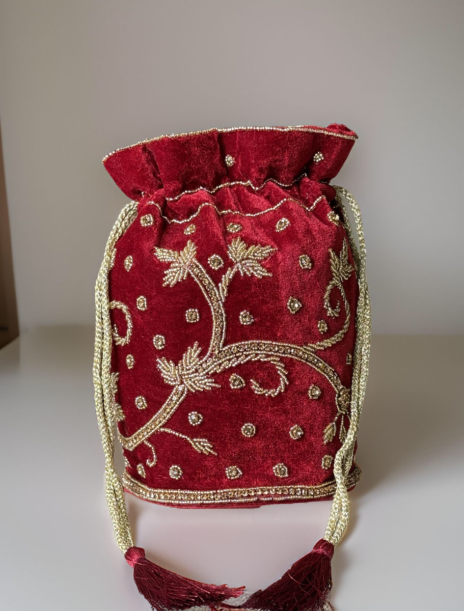 Flat Bottom Zardosi Embroidered Potli Bags