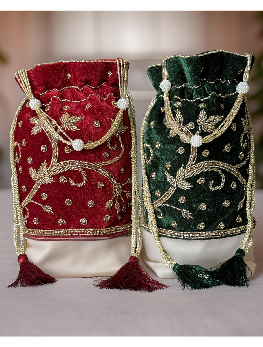 Flat Bottom Zardosi Embroidered Potli Bags