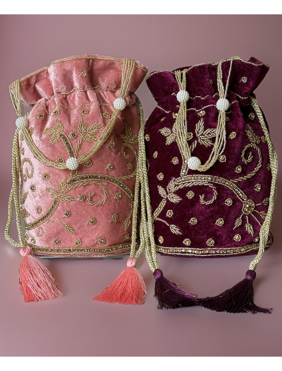 Flat Bottom Zardosi Embroidered Potli Bags