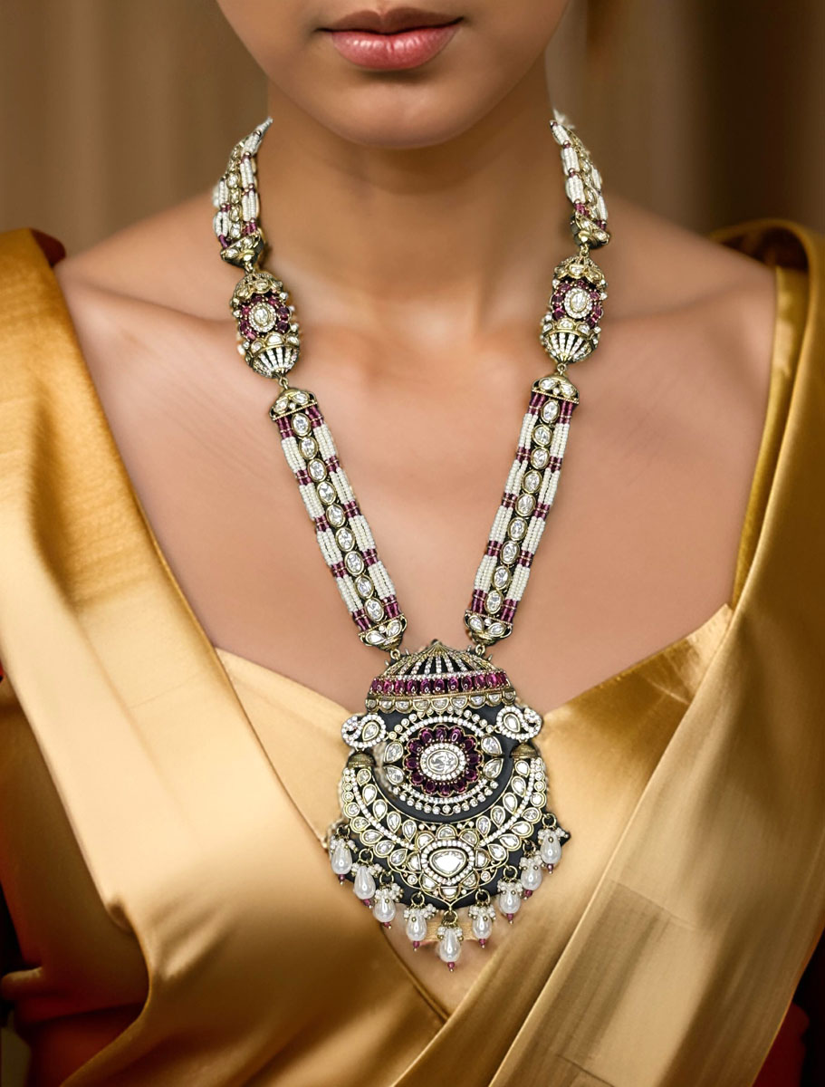 Tyaani Inspired Premium Kundan Pearl Long Necklace Set