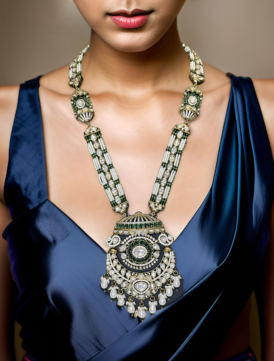 Tyaani Inspired Premium Kundan Pearl Long Necklace Set