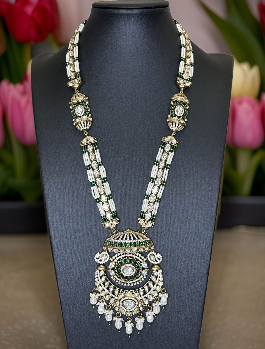 Tyaani Inspired Premium Kundan Pearl Long Necklace Set