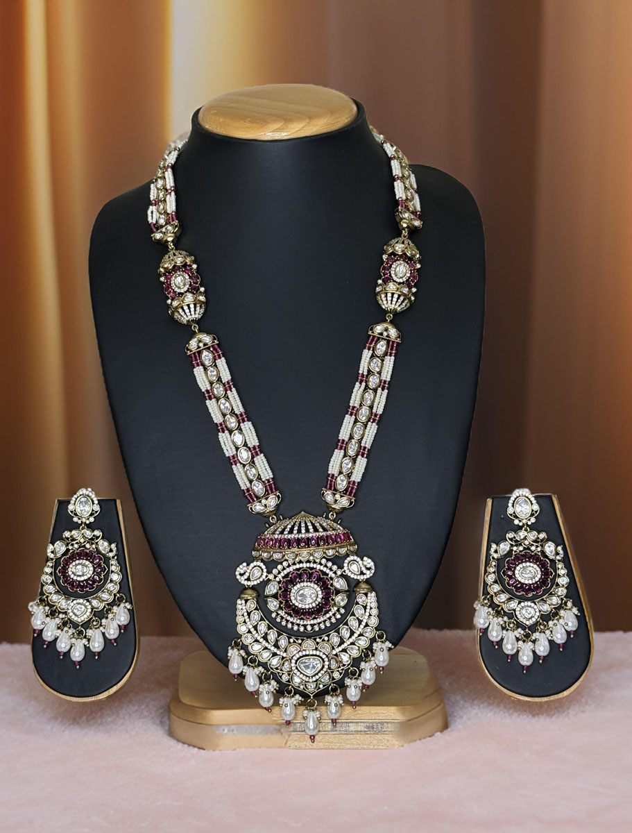 Tyaani Inspired Premium Kundan Pearl Long Necklace Set