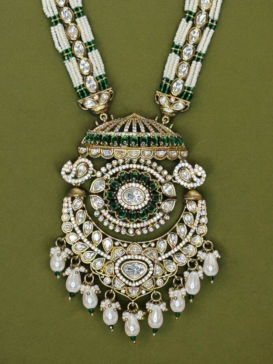 Tyaani Inspired Premium Kundan Pearl Long Necklace Set