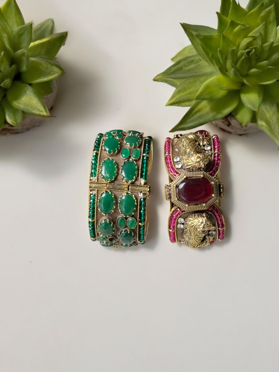 Sabyasachi Inspired Bengal Tiger Doublette Stones Broad Kada