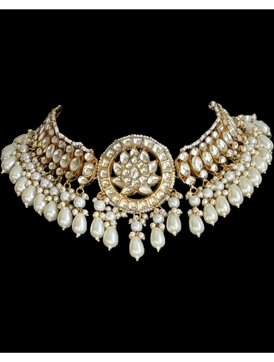 Pachi Kundan White Semi Bridal Necklace Set