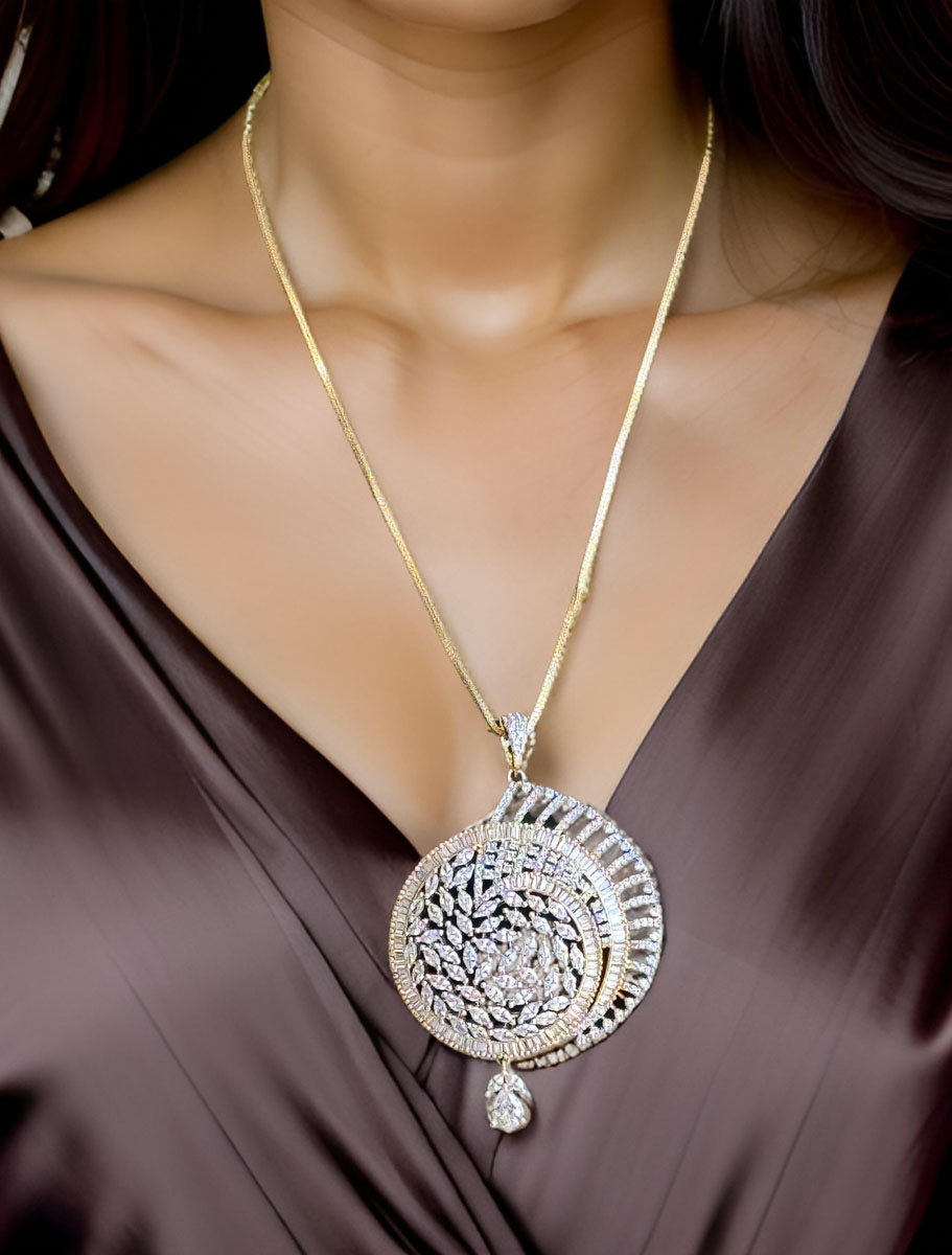 Bollywood Diva Inspired Classic Gold Plated American Diamond Pendant Set