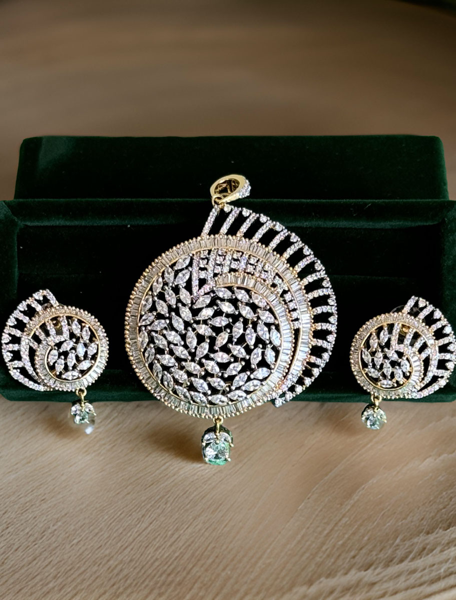 Bollywood Diva Inspired Classic Gold Plated American Diamond Pendant Set