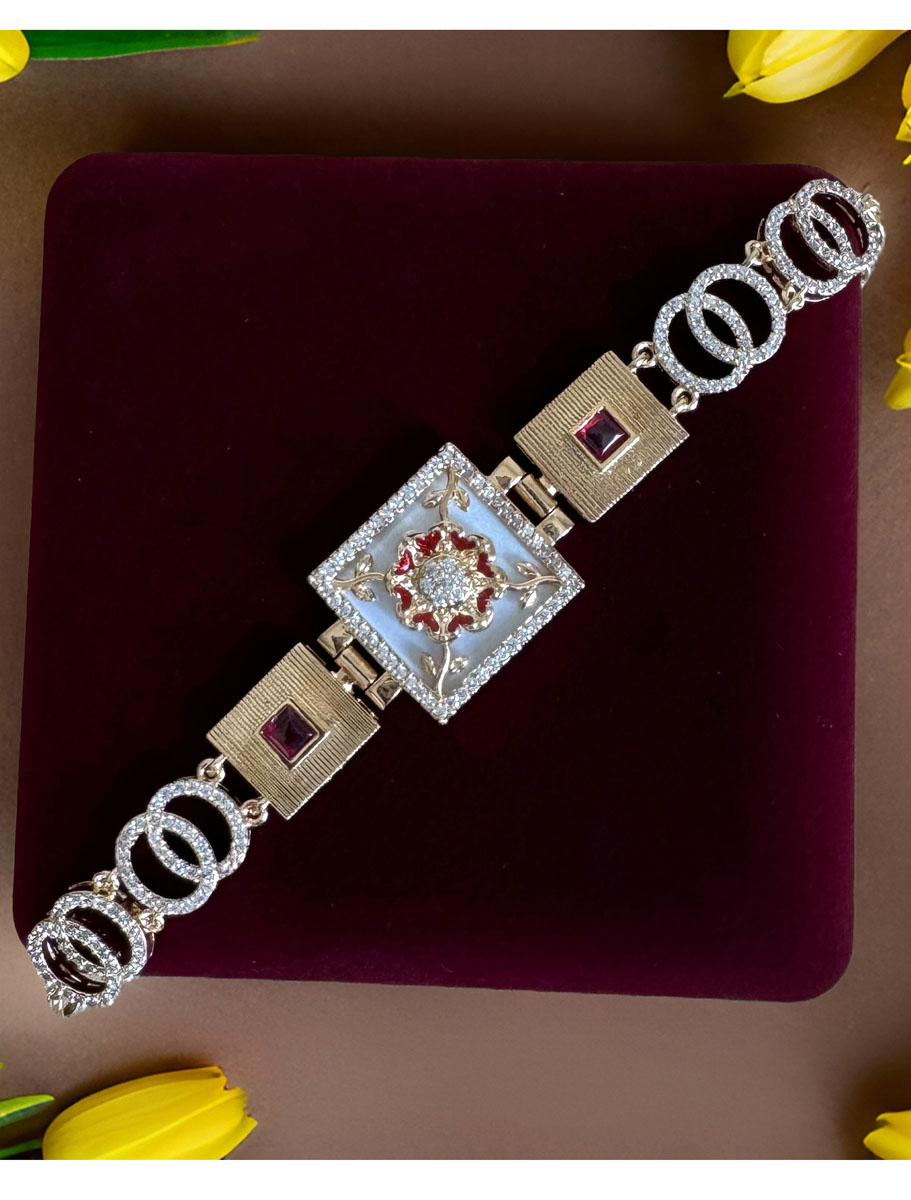 Square Shaped Rajwadi Style MOP CZ Loose Bracelet