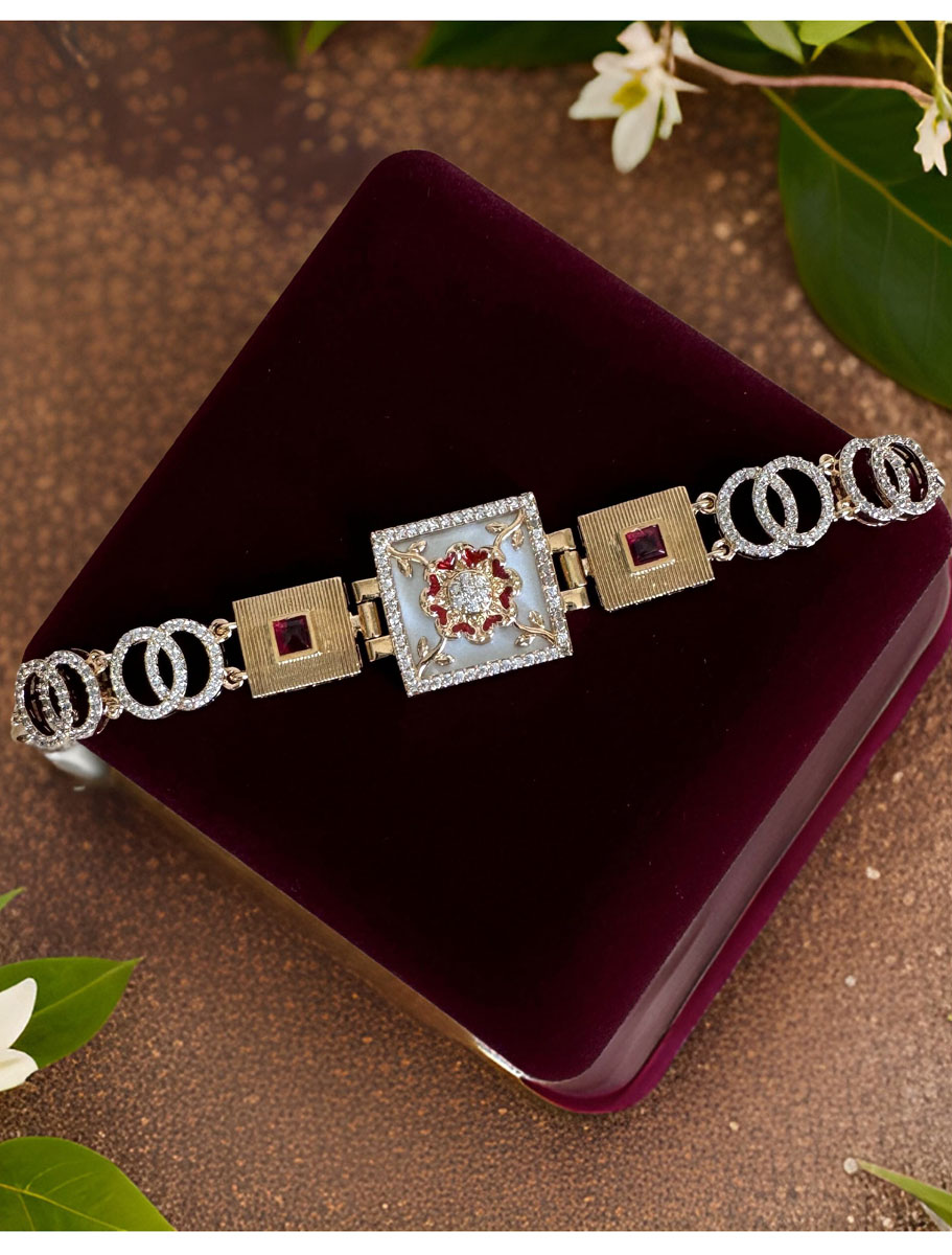 Square Shaped Rajwadi Style MOP CZ Loose Bracelet