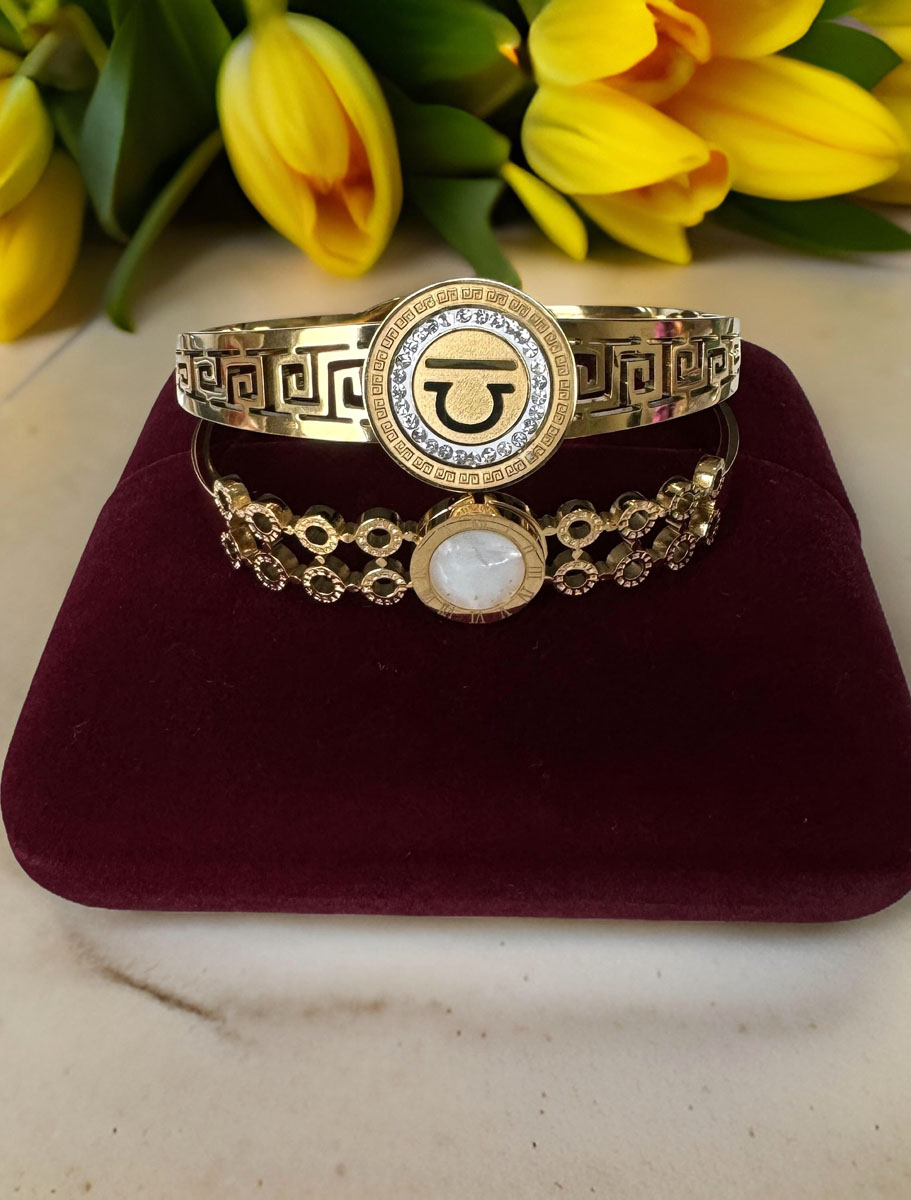 MOP Centered Dial 18k Gold Polish Charm  Bracelet