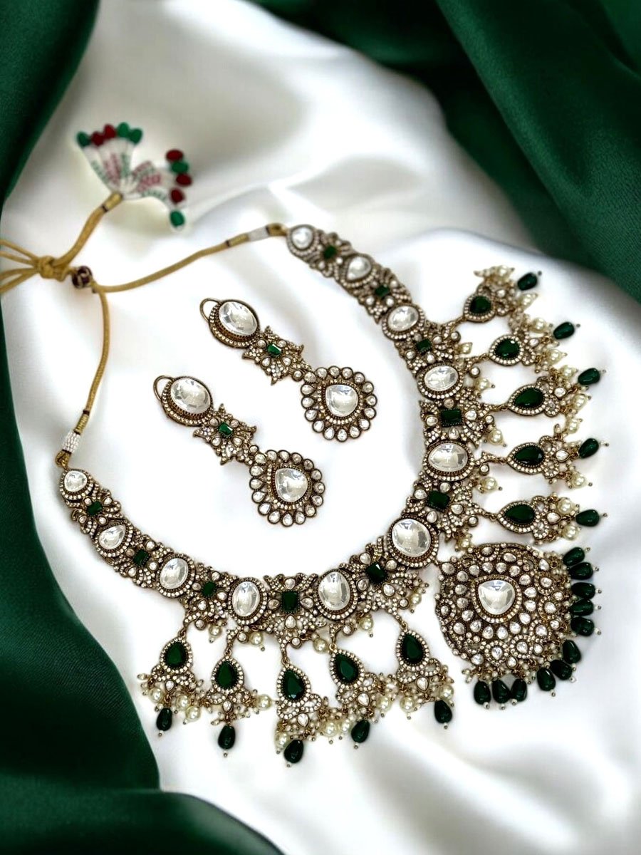 Sabyasachi Inspired Moissanite Kundan Semi Bridal Necklace Set