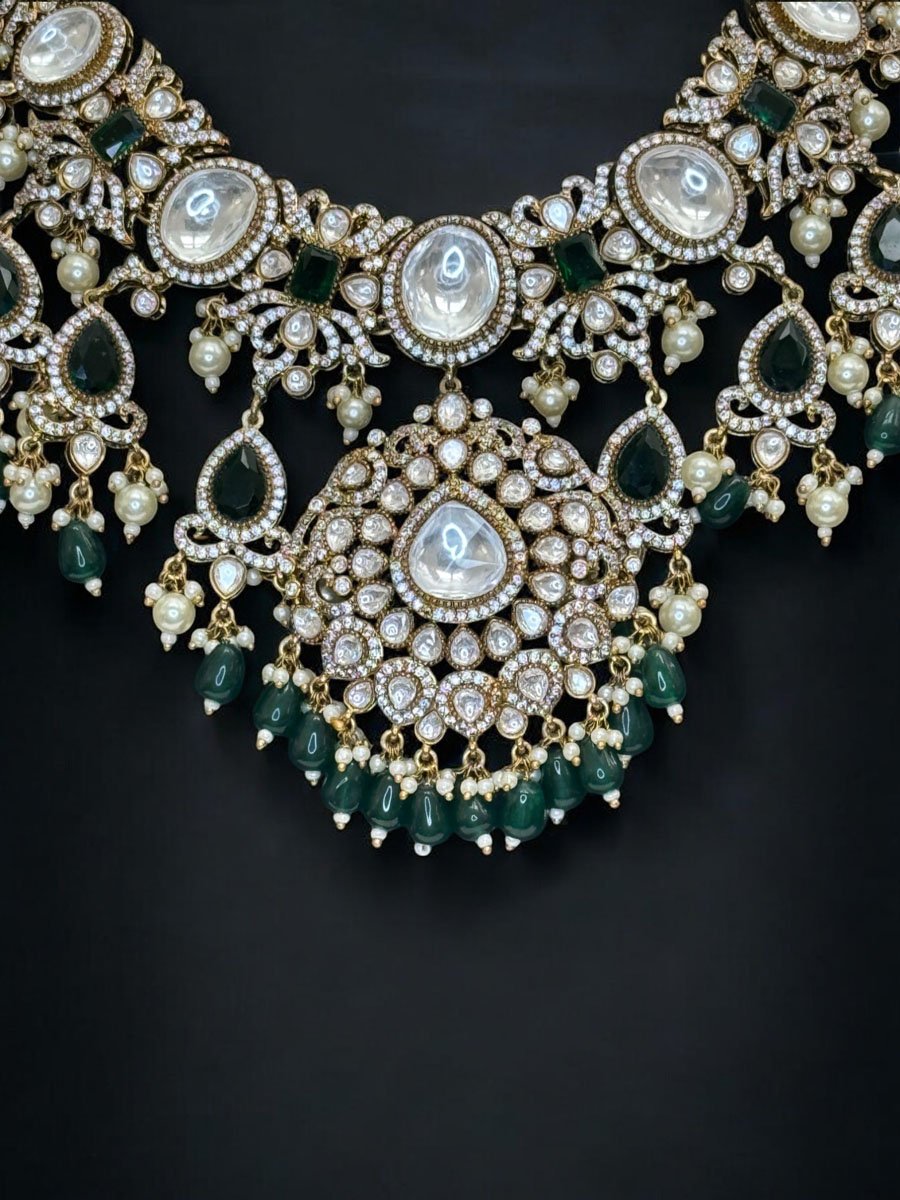 Sabyasachi Inspired Moissanite Kundan Semi Bridal Necklace Set