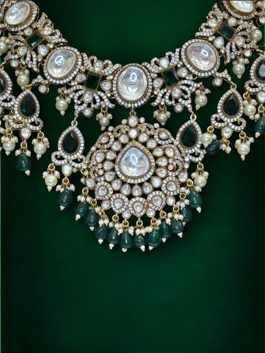 Sabyasachi Inspired Moissanite Kundan Semi Bridal Necklace Set